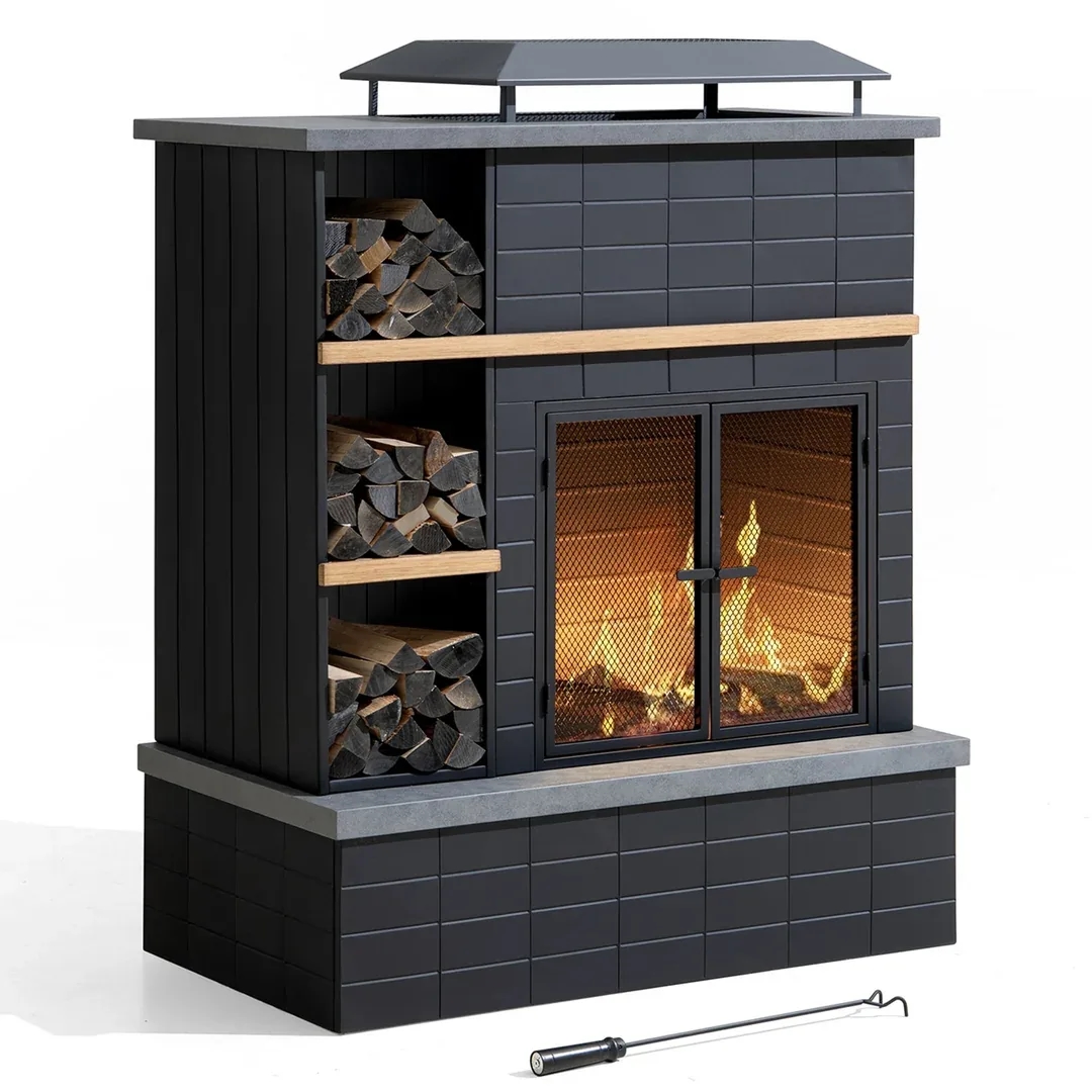 Lareira Exterior de Aço ETNA 106 × 132 cm – Preta