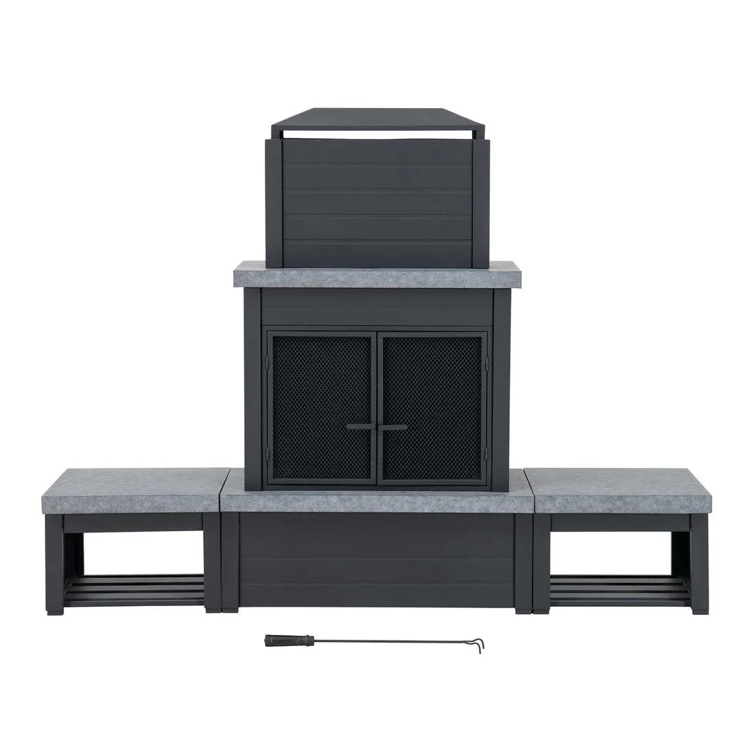 Lareira Exterior de Aço VULTURE 194 × 51 × 148 cm – Preto Mate