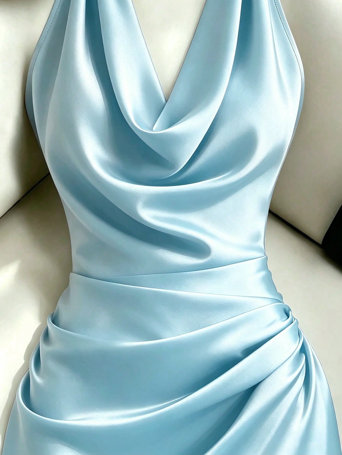 Vestido Mini Azul Gola Drapeada — Franclia — foto 2
