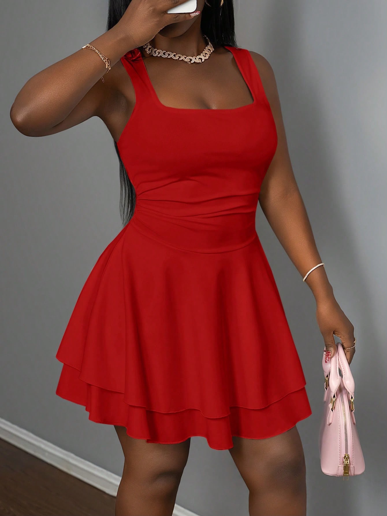 Vestido Mini Vermelho Decote Quadrado — Slaydiva — foto 1