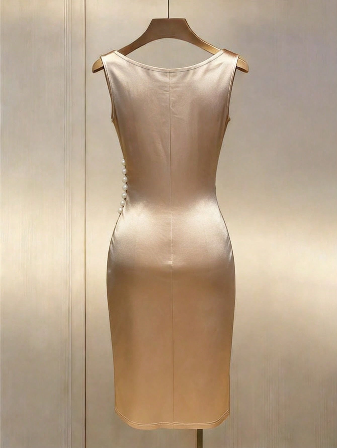 Vestido Midi Champanhe Gola Drapeada — Franclia — foto 1