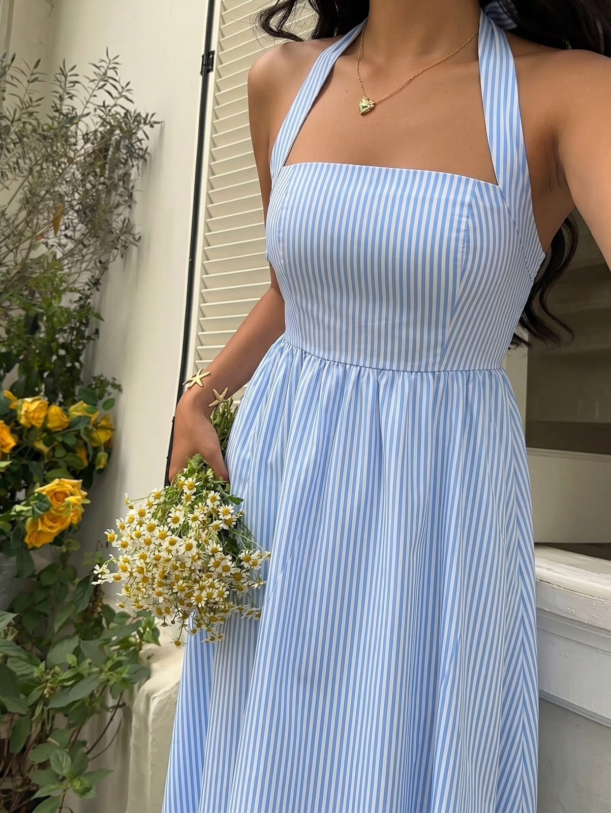 Vestido Longo Listrado Azul — Flirla — foto 1