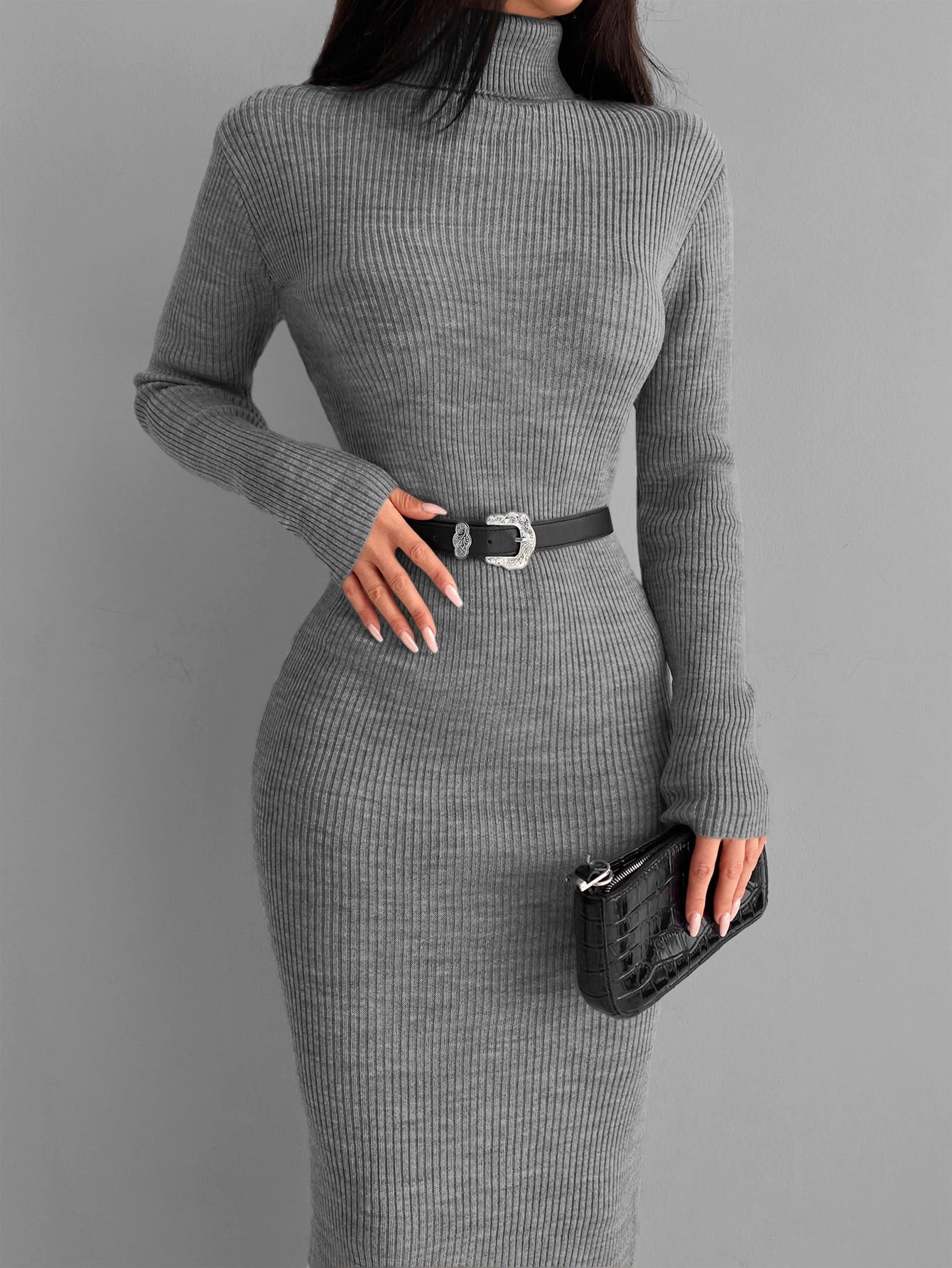 Vestido Longo Cinza Gola Alta — EURMUSE — foto 1