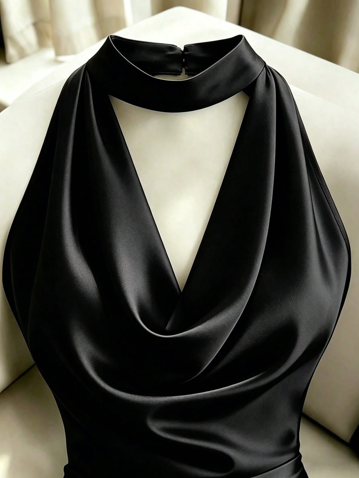 Vestido Mini Preto Gola Drapeada — Franclia — foto 2