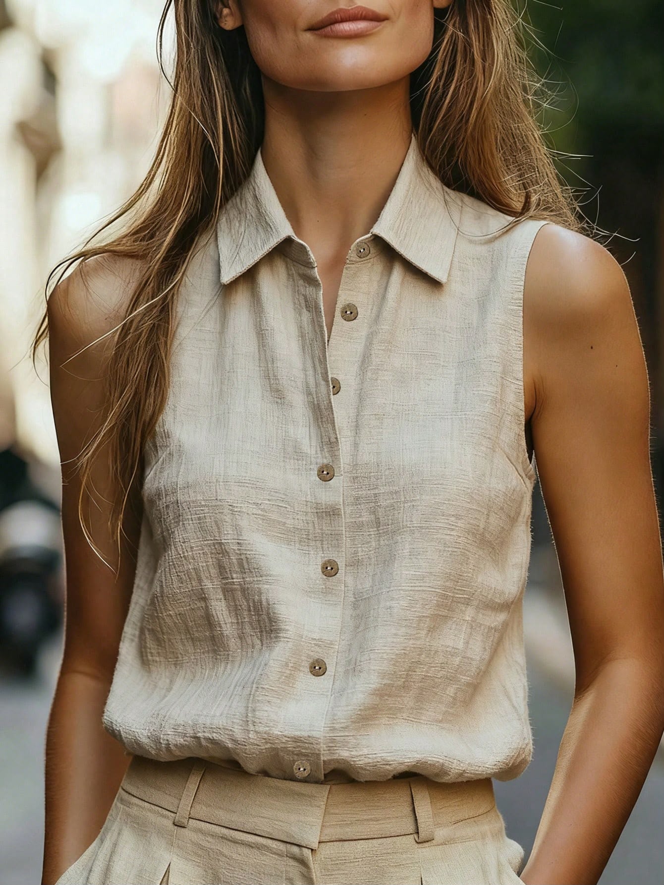 Camisa Bege de Linho sem Mangas — SHEIN — foto 1
