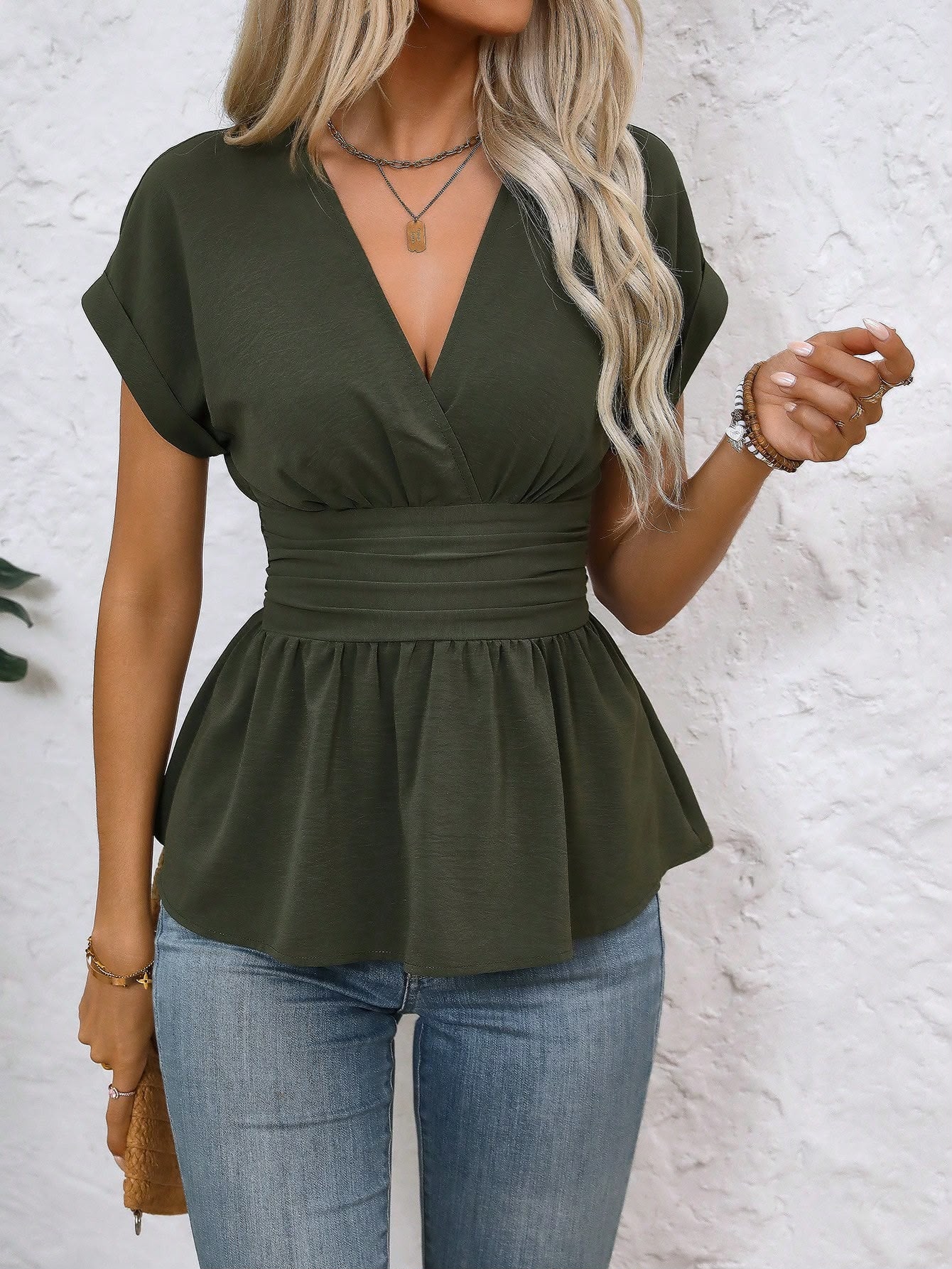 Blusa Verde Peplum Decote V — Wandoria — foto 1