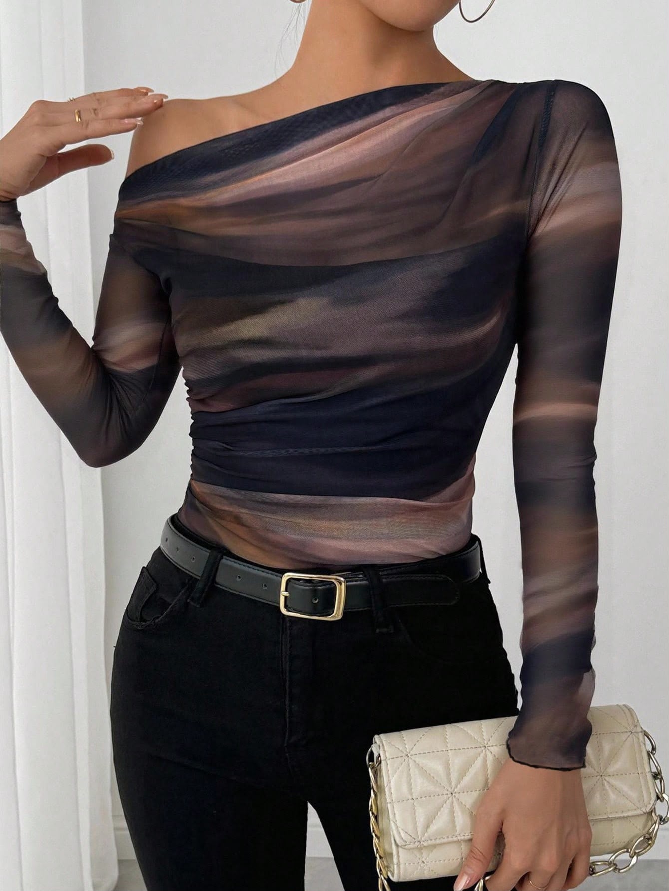 Blusa Tie-Dye Ombro Assimétrico — SHEIN LUNE — foto 2