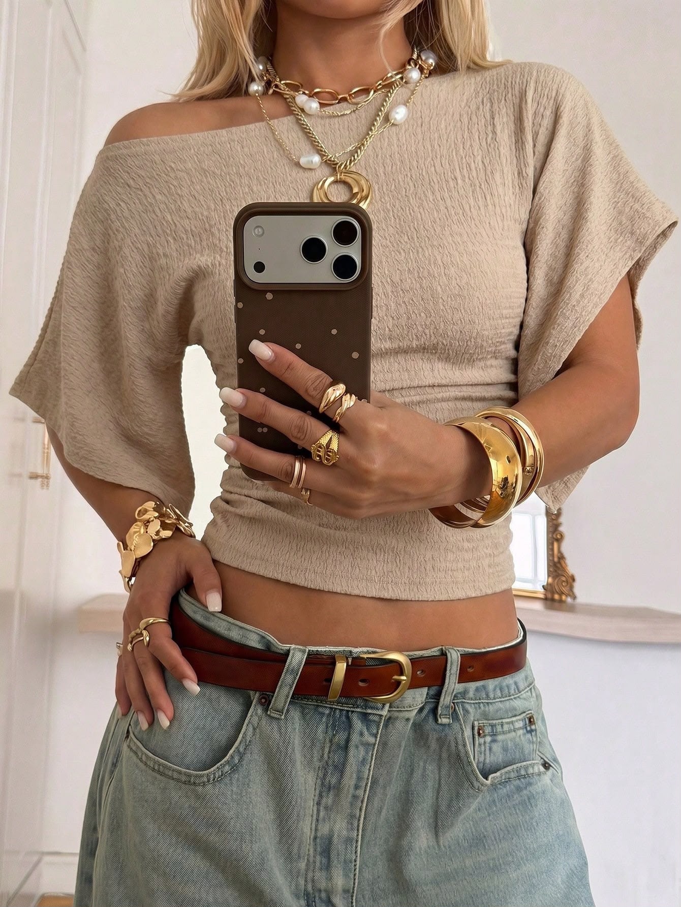 Blusa Bege Franzida — SHEIN EZwear — foto 1