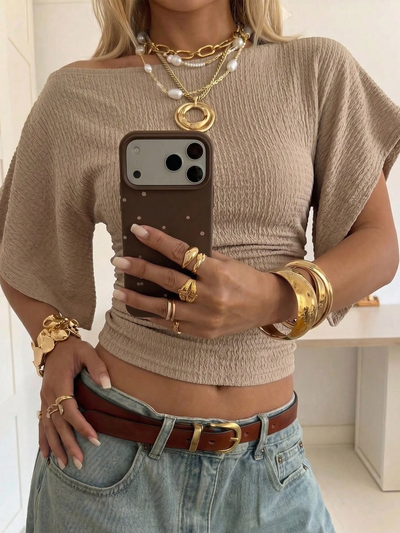 Blusa Bege Franzida — SHEIN EZwear — foto 2