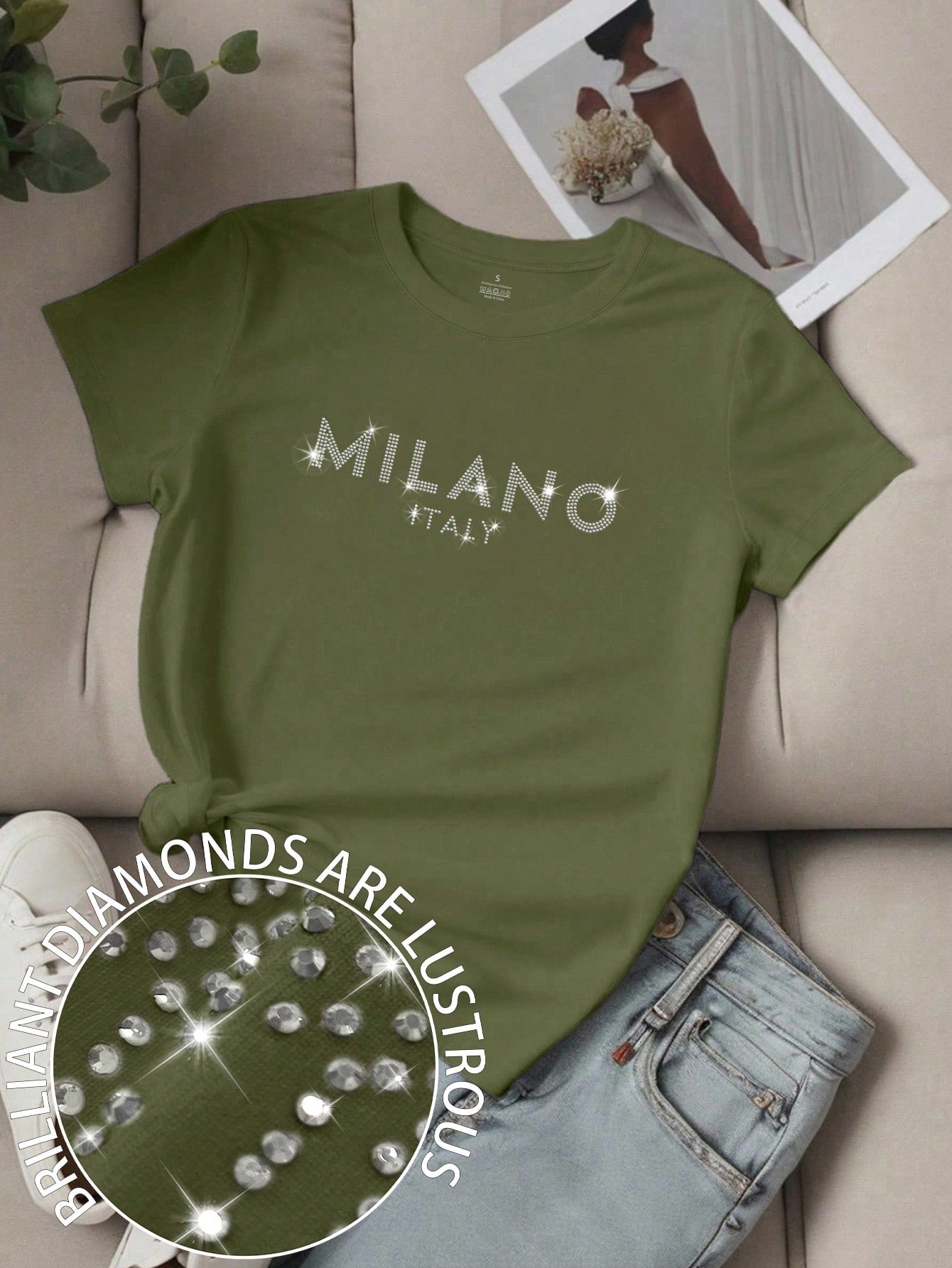 NostaNoir Camiseta feminina de manga curta com estampa da inscrição "MILANO ITALY" — foto 1