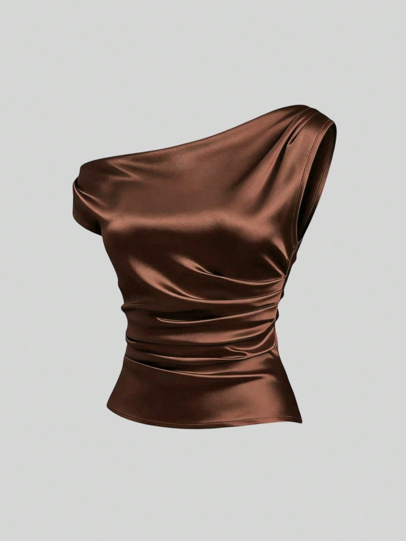 Sweetra Blusa feminina nova de primavera/verão, estilo francês, ombros à mostra, ajustada, plissada, em cetim rosa, adequada para uso casual diário, festas e jantares à noite — foto 1
