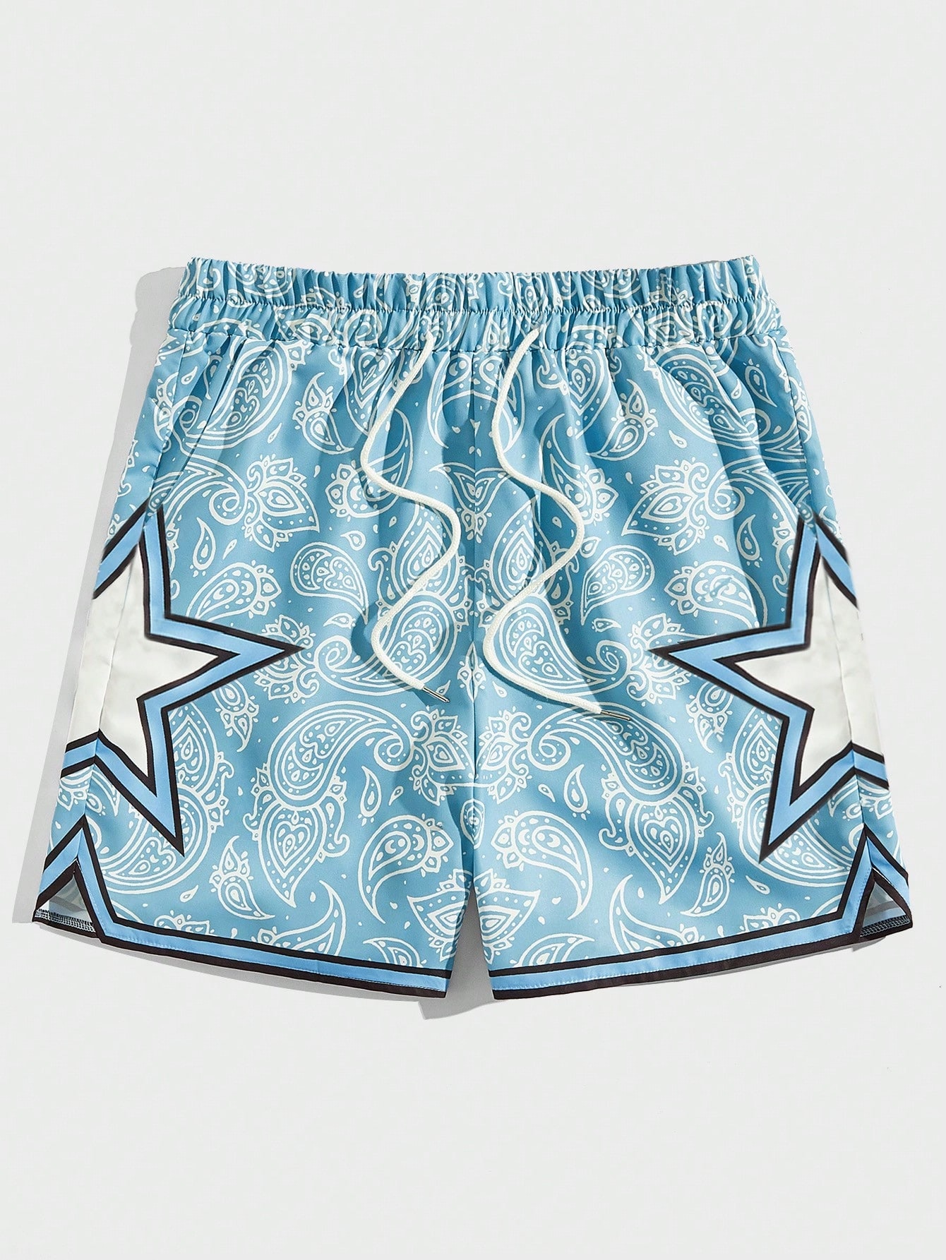 ROMWE MEN Street Life Shorts masculinos Star Paisley estampado com cordão na cintura, escola — foto 1