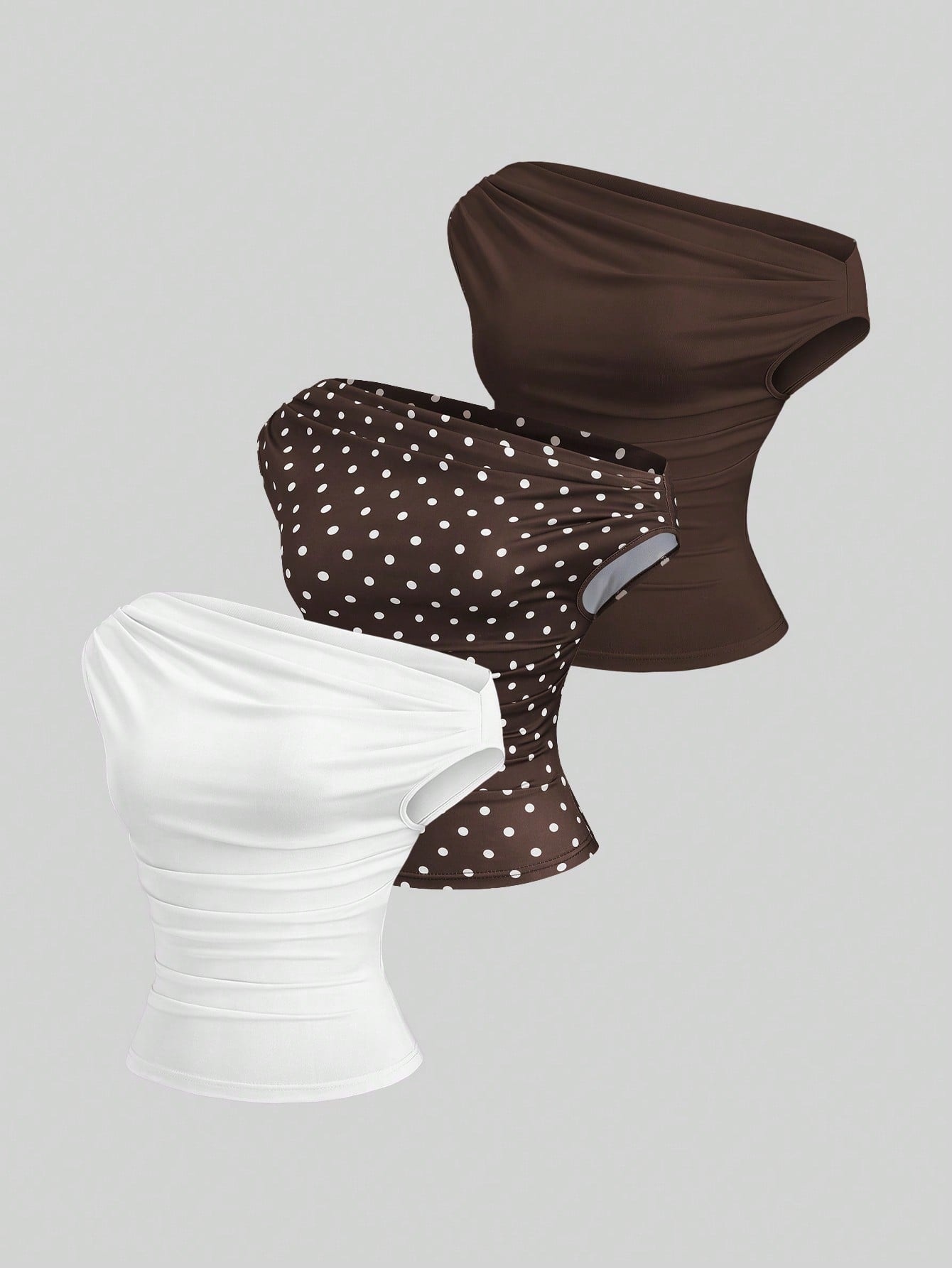 Sweetra Conjunto de blusa feminina de primavera com babados assimétricos, ombros assimétricos, elegante, leve, confortável e versátil para uso casual. — foto 1