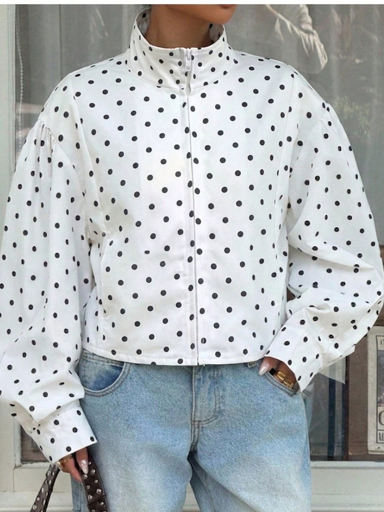 SHEIN Casaco casual para rapariga adolescente com estampado de bolinhas, outono, confortável, para o dia a dia, giro — photo 1